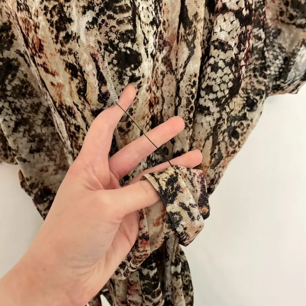 APT. 9 Plus Size Cream Beige Black Brown Snakeskin Snake Belted Tie Mesh Blouse - Image 13