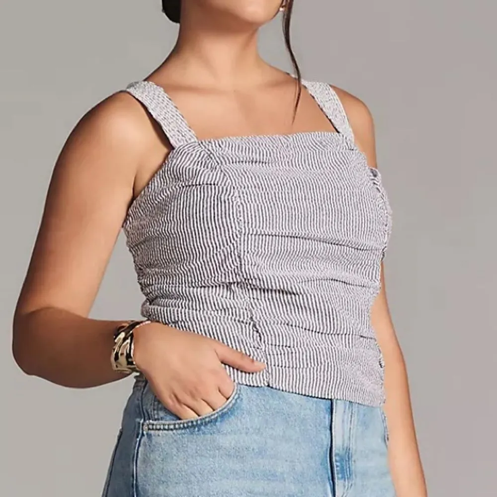 Anthropologie Pilcro Seersucker Stripe Ruched Square Neck Tank Top Size Small - Image 10