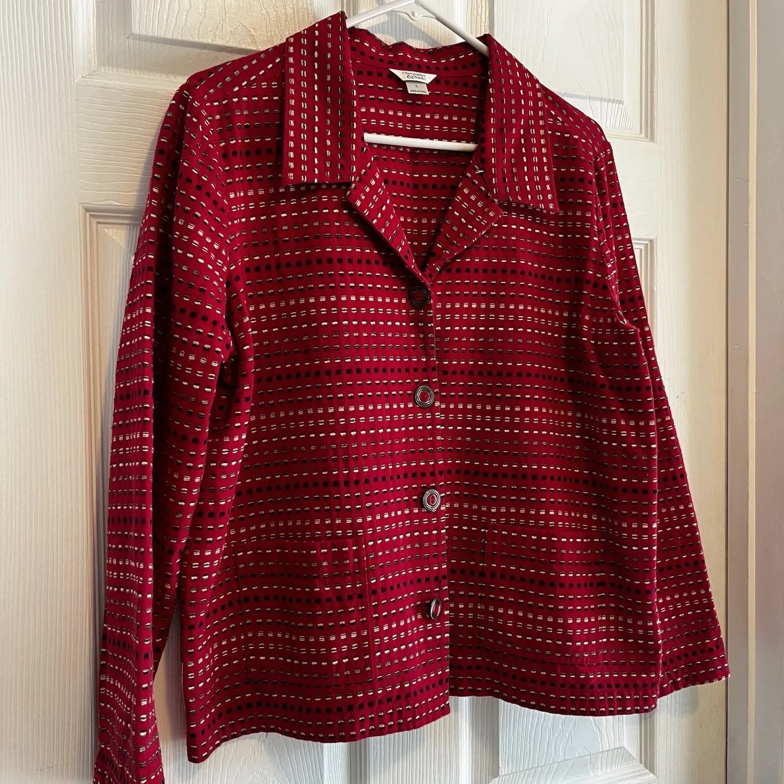 Chrisptoher & Banks Dark Red Woven Dobby Stripe Lightweight Button-Up Jacket L - Image 2