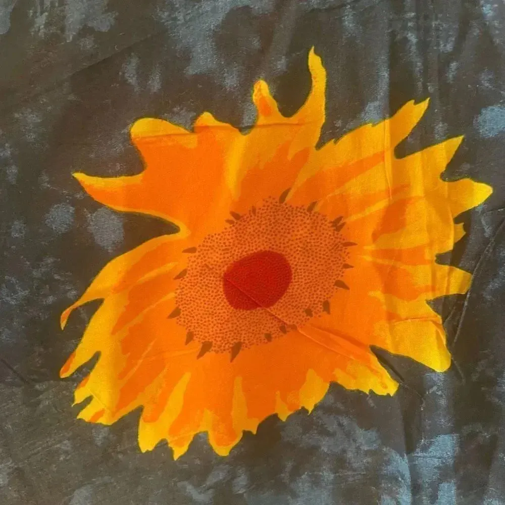 КОКO KNOT Navy Yellow Sunflowers Bovelty Print Boho Festival Cover Up #1643 Orange Size undefined - Image 7