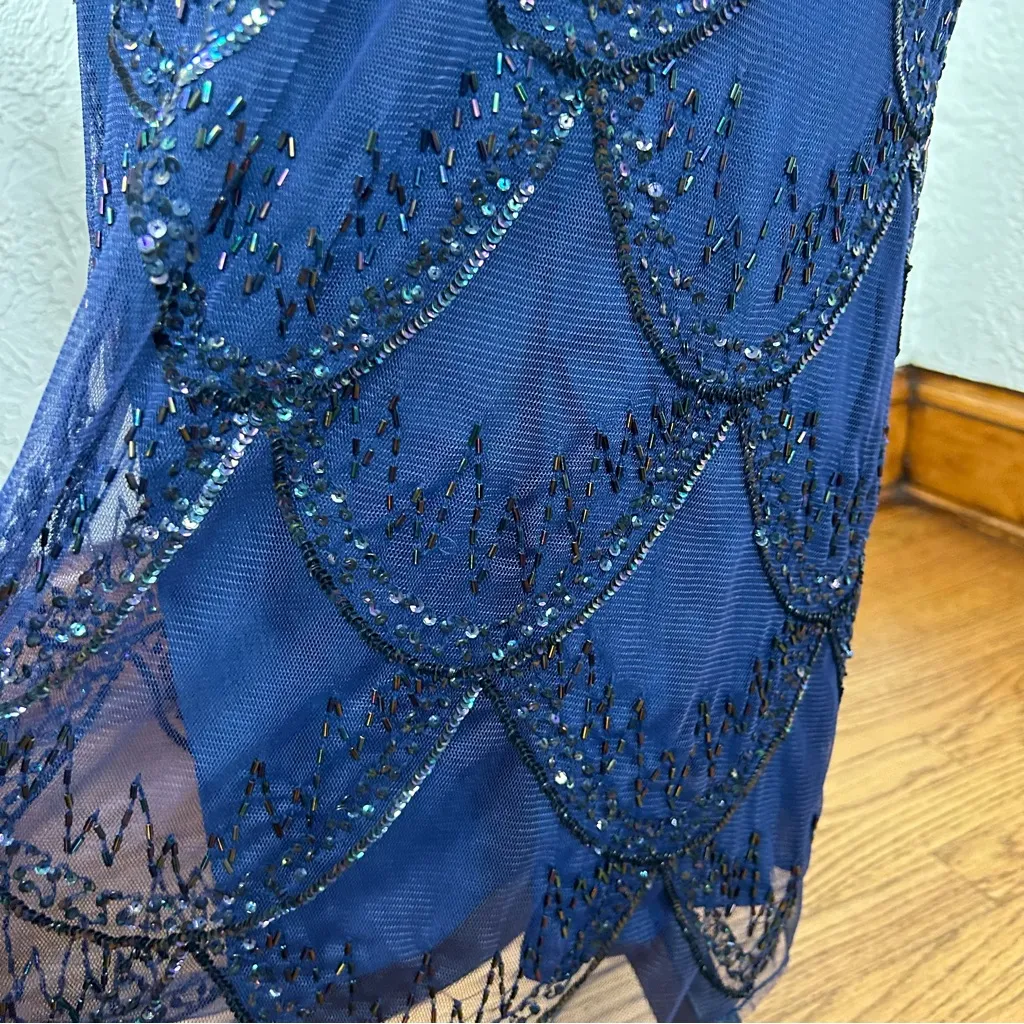 French Connection|Navy Blue Embellished Beaded Lace Midi Skirt Size 4 - Image 9