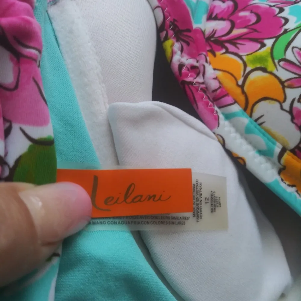 Leilani Floral Bikini Set Turquoise and Pink Push Up Top Vacation Tropical Sz 12 Blue - Image 15