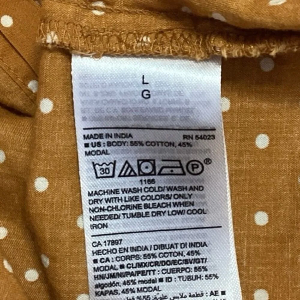 Old Navy Women Yellow Polka Dot Short Sleeve Band Collared Button Up Shirt Top L - Image 4