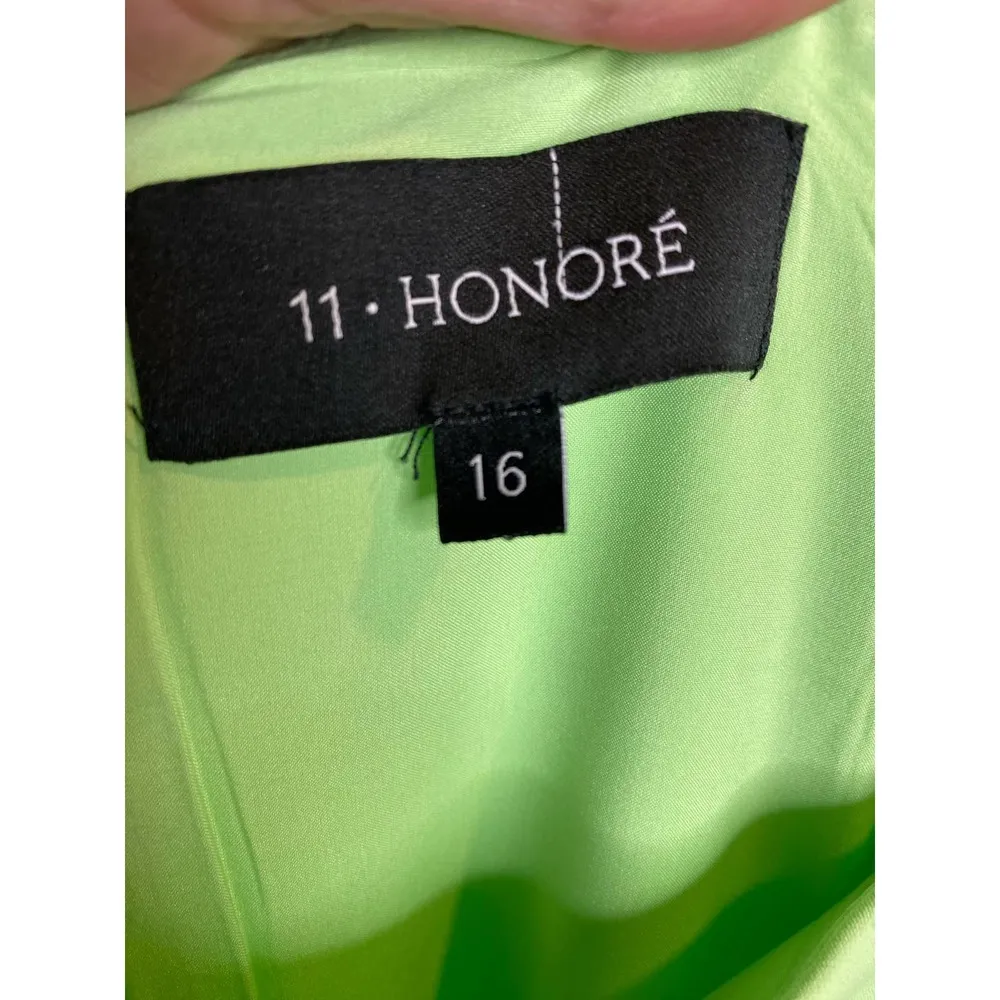 NEW 11 Honore Solange Midi Dress 16 Green One Shoulder Shift Woven Square Neck - Image 5