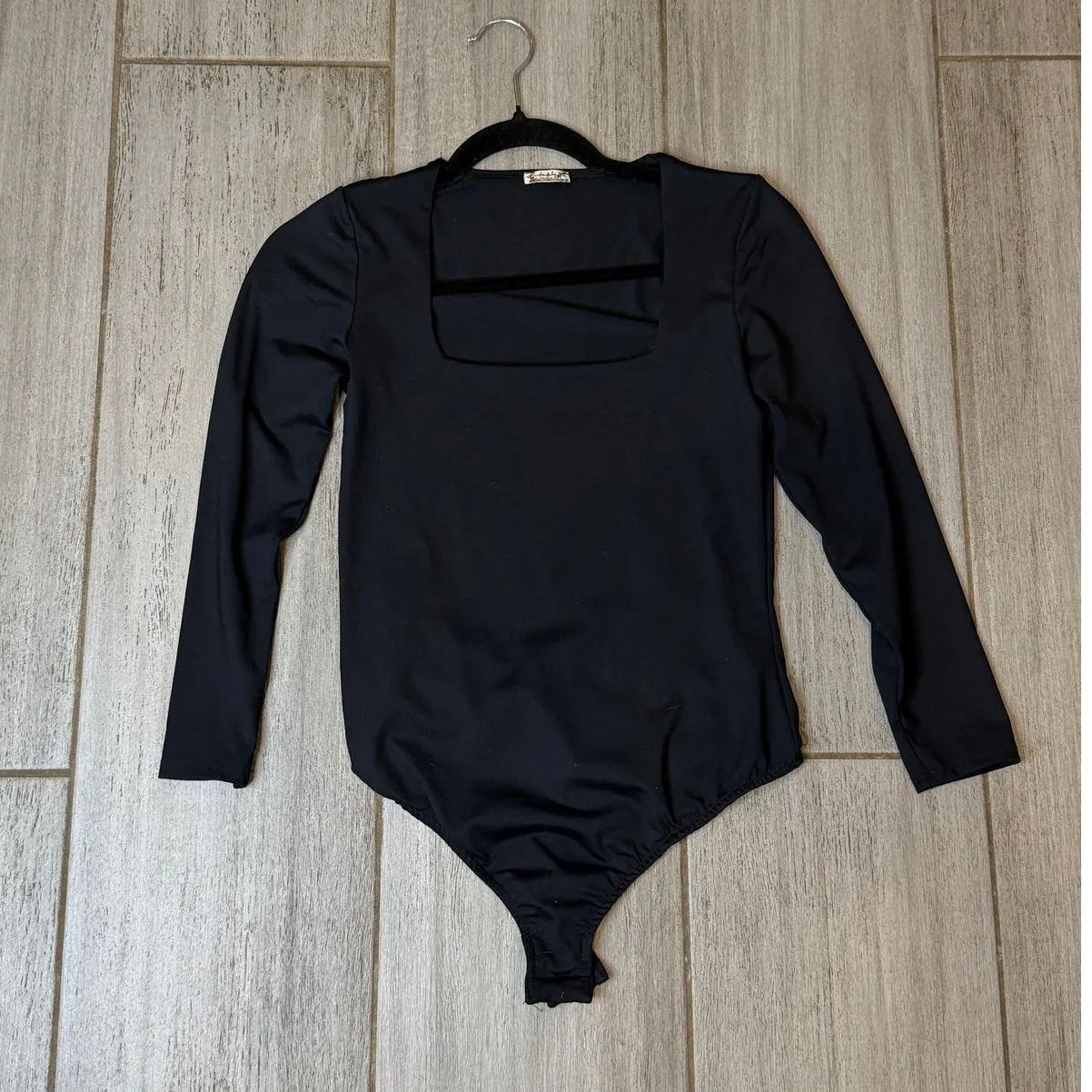 Free People Intimately Square Neck Bodysuit Womens S Black Snap Thong Minimalist - Image 2
