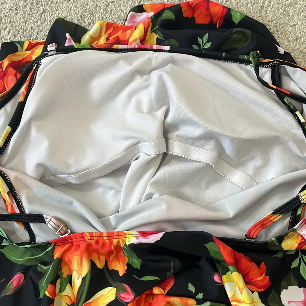 Wavely Large Black Floral Off-Shoulder Ruffle One Piece Swimsuit - Image 10