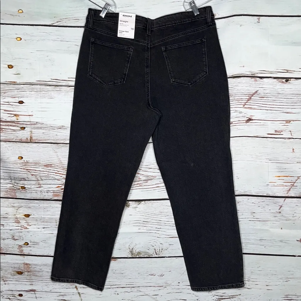 Sonoma NWT Size 16 Washed Black Denim High Rise Vintage-Style Straight Leg Jeans - Image 3