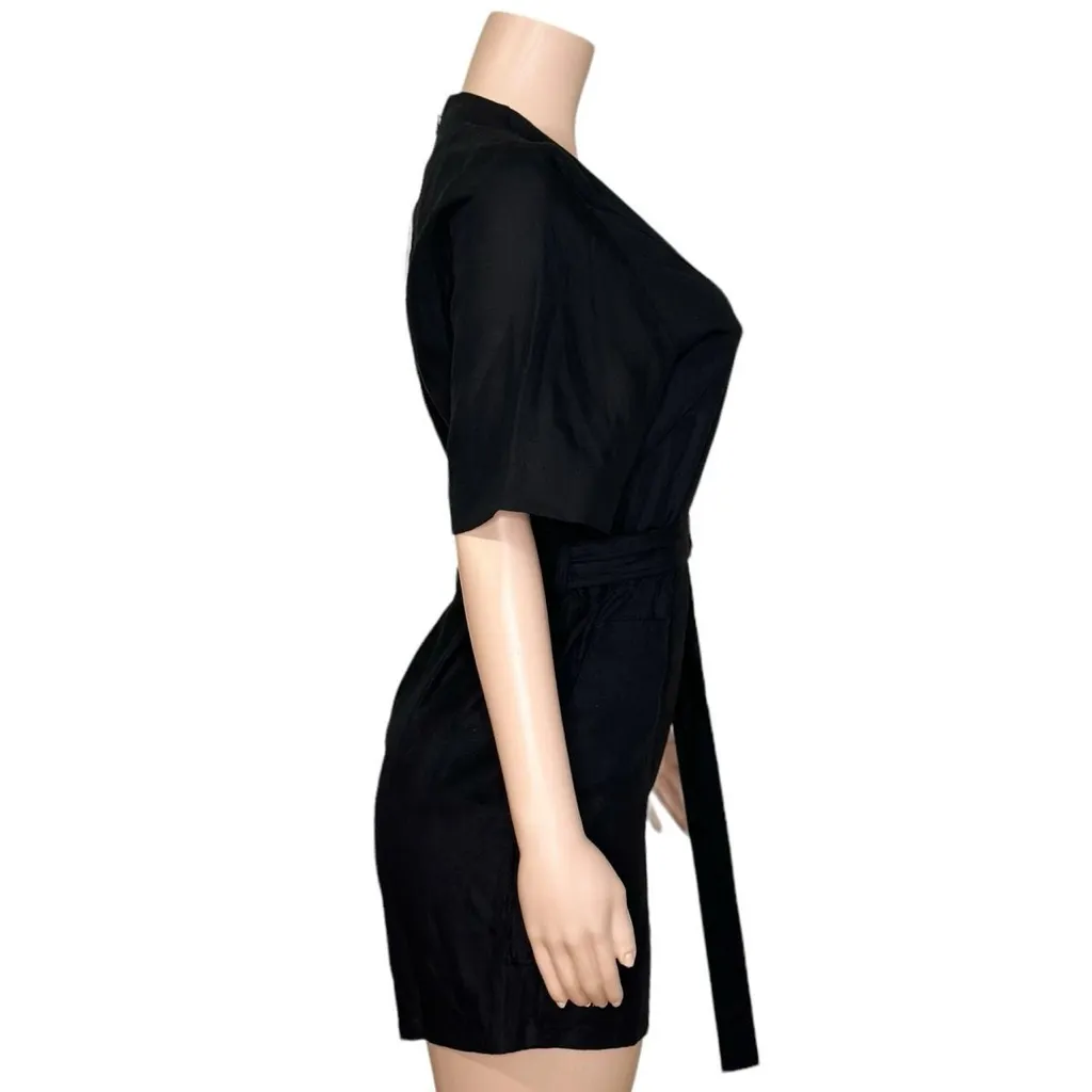 COS V-Neck Linen-Blend Belted Romper, Black, 4 (US) - Image 11