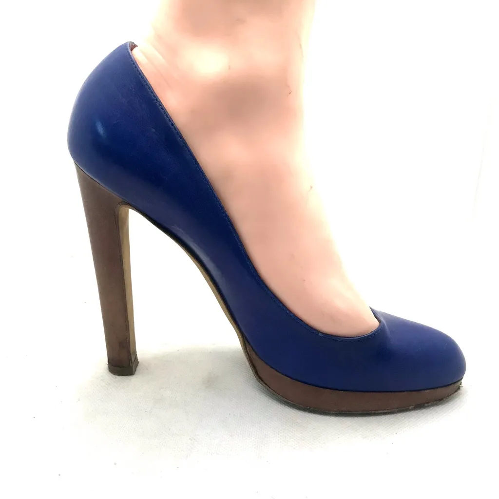SERGIO ROSSI BLUE LEATHER CLASSIC PUMPS WITH WOODEN HEELS (37) - Image 4