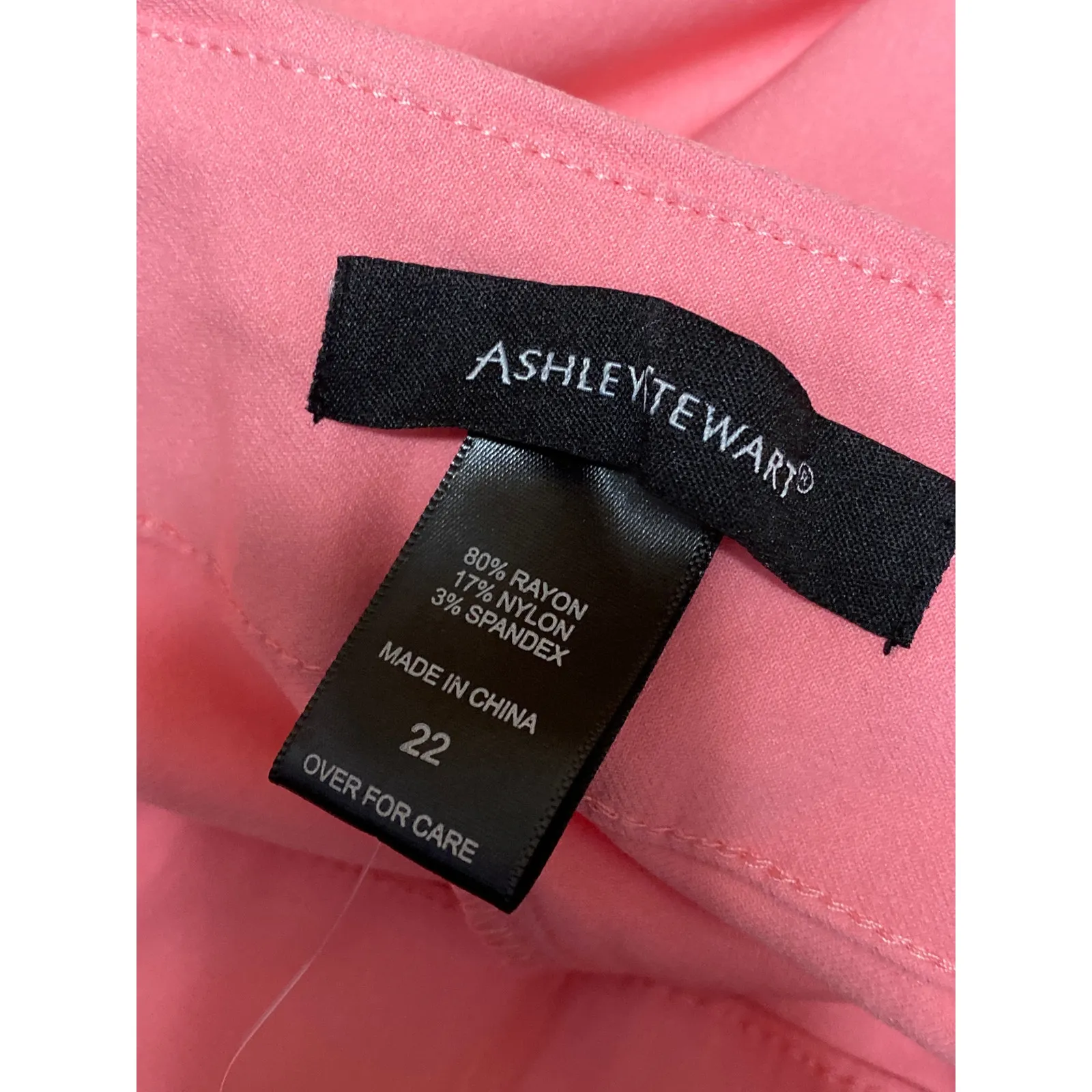 NEW Ashley Stewart Pink High Rise Elastic Waist Straight Trousers Pants Size 22 - Image 3