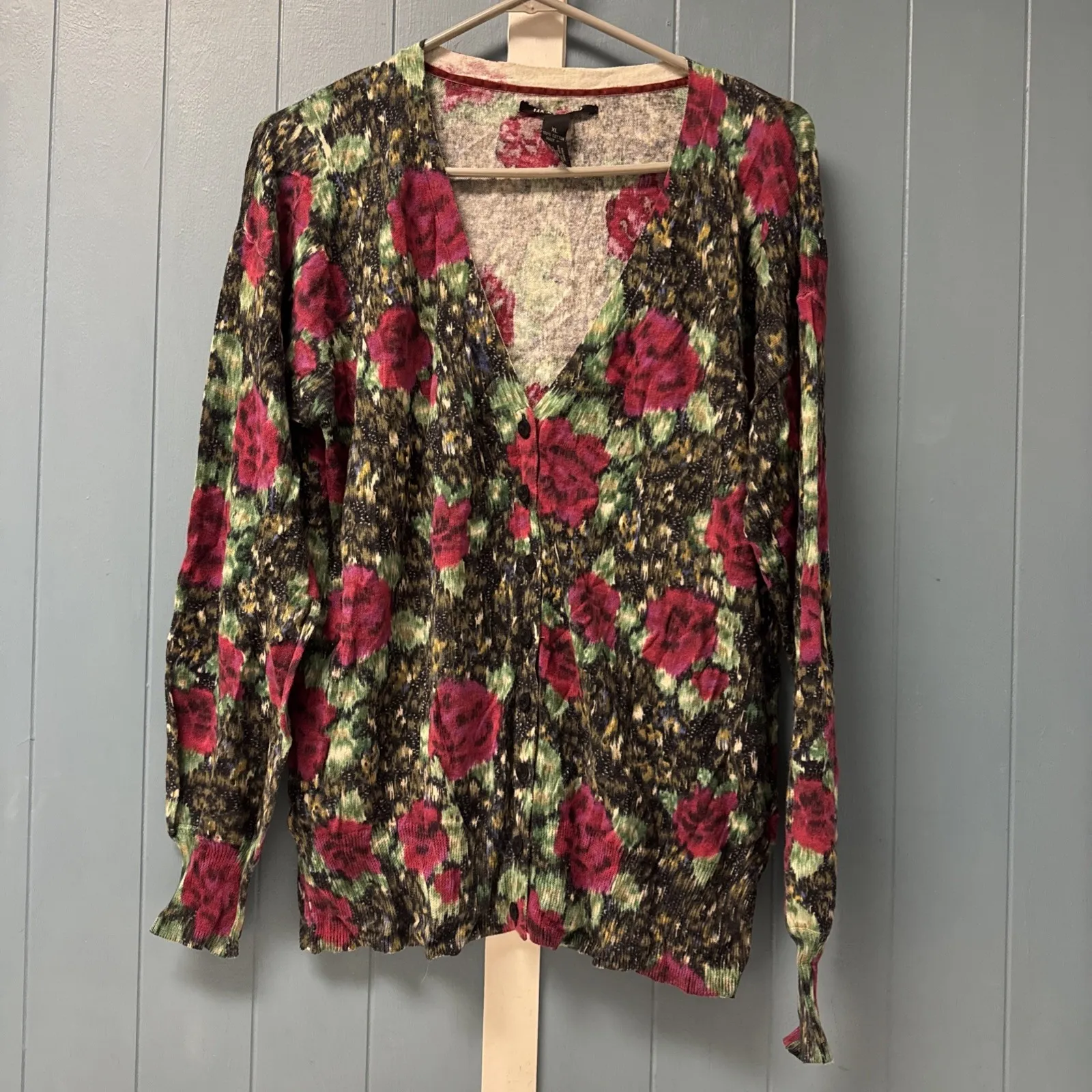 Lucky Brand Womens Cardigan‎ Size XL Multicolor Floral Long Sleeve 100% Cotton - Image 2