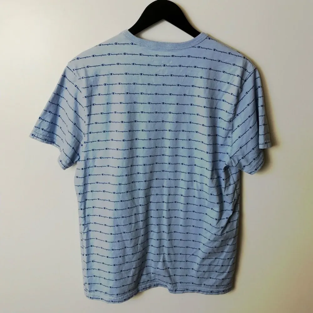 Champion Graphic Tee All Over Print Blue Large L Short Sleeve Cotton Logo Unisex - Image 4