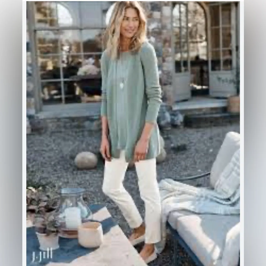 J. Jill Sage Green Silk Blend Cardi/ Duster size large - Image 3