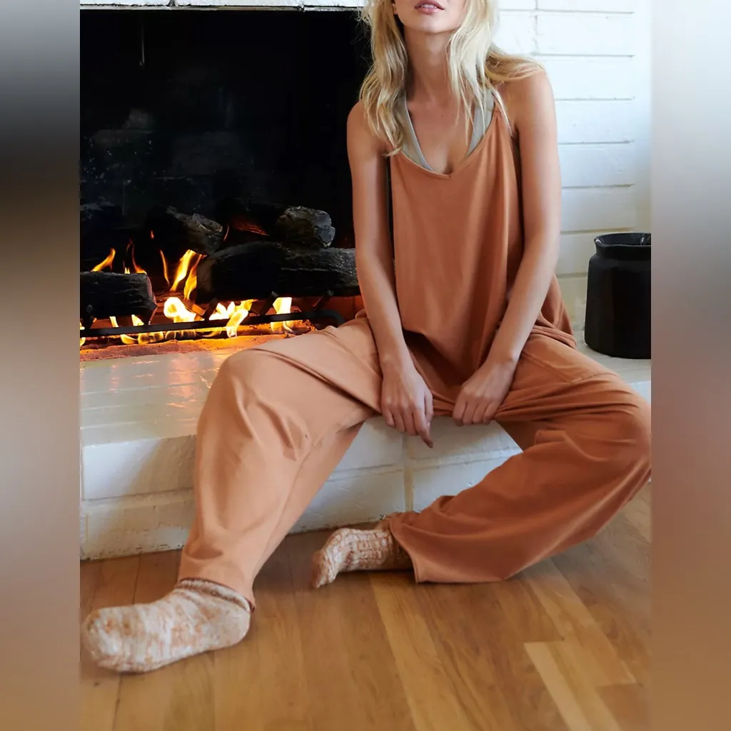 Free People FP Movement Hot Shot Onesie Dropped Crotch Jumpsuit Toasted Coconut - Image 2