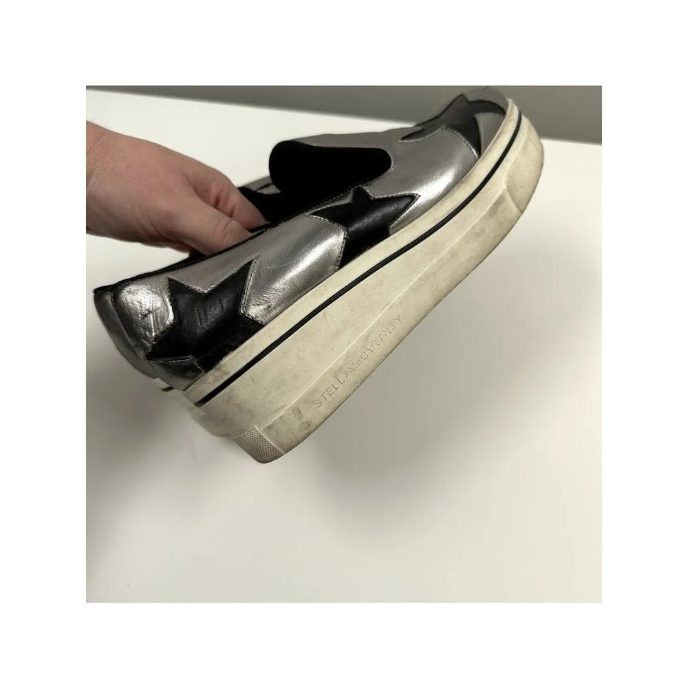 Stella Mcartney Silver Faux Leather Star Platfrom Sneaker Size 8 - Image 10