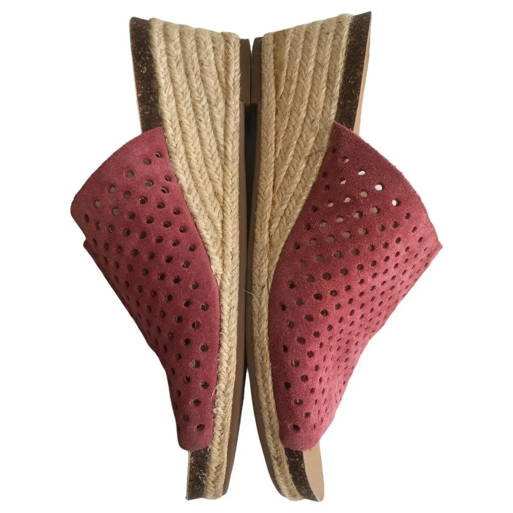 Lucky Brand Sandals Womens 6 Leather Jemya Wedge Jute Perforated Slip On Pink - Image 3