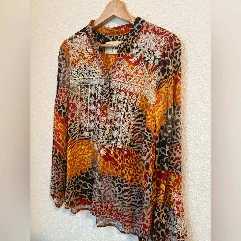 Savanna Jane Animal Print Embroidered Blouse Red - Image 7