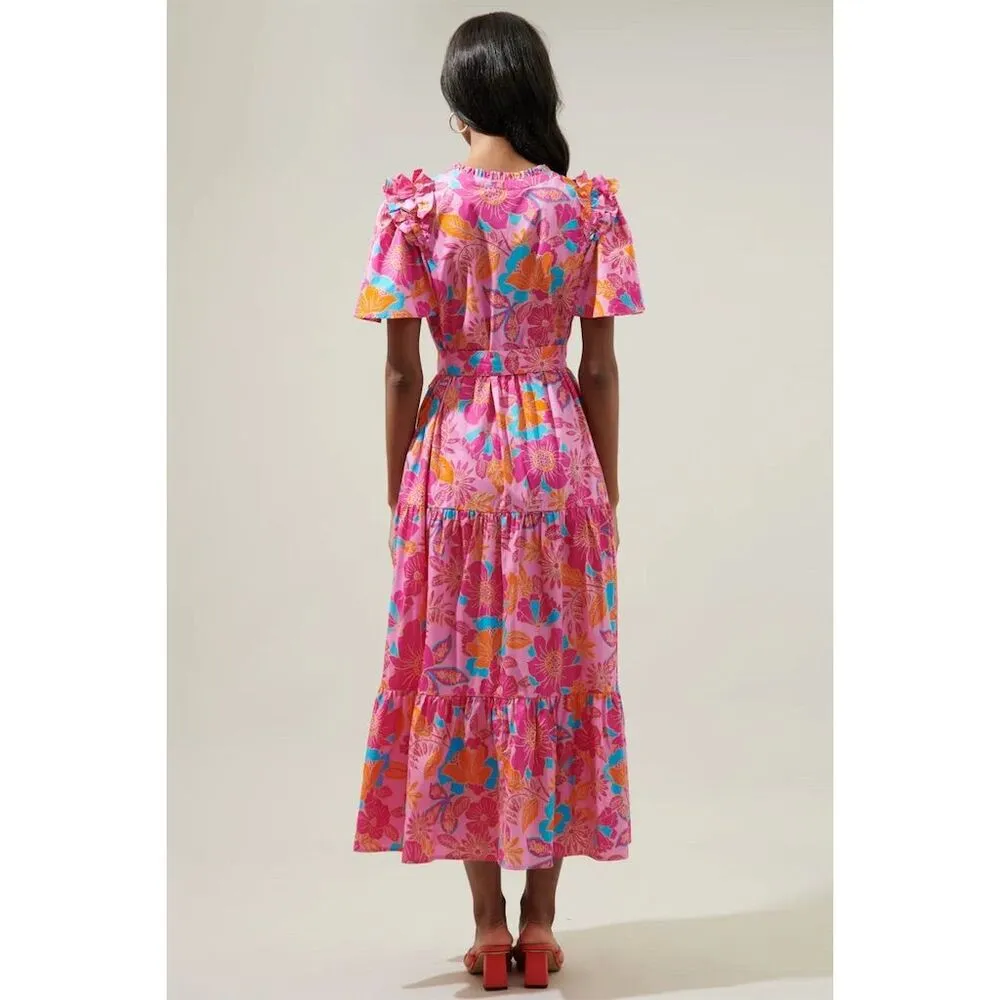 Sugarlips Women's XS Floral Tiered Shift Midi Dress Multicolor Spring - Image 3