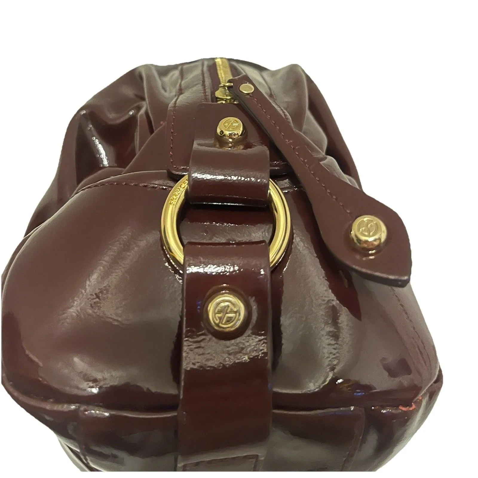 Francesco Biasia Burgundy Patent Leather Top Handle Satchel Double Handle Purse - Image 2