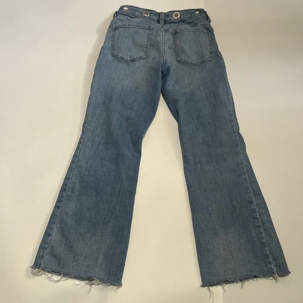 Sz 26 Rivet Detail Belt Out Crop Bootcut in Blue FREE PEOPLE - Image 10