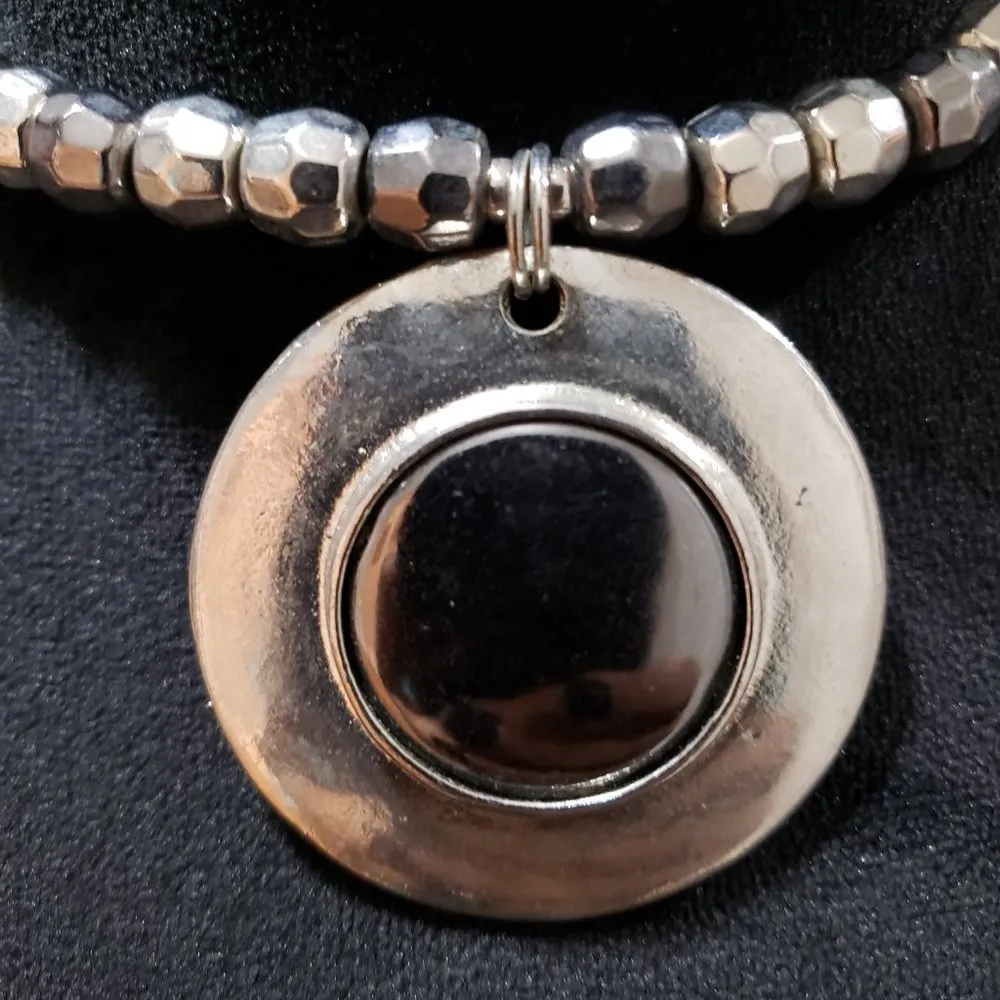 Womens Fashion Silver Round Beads & Big Stone Alloy Base Pendant Collar Necklace - Image 3