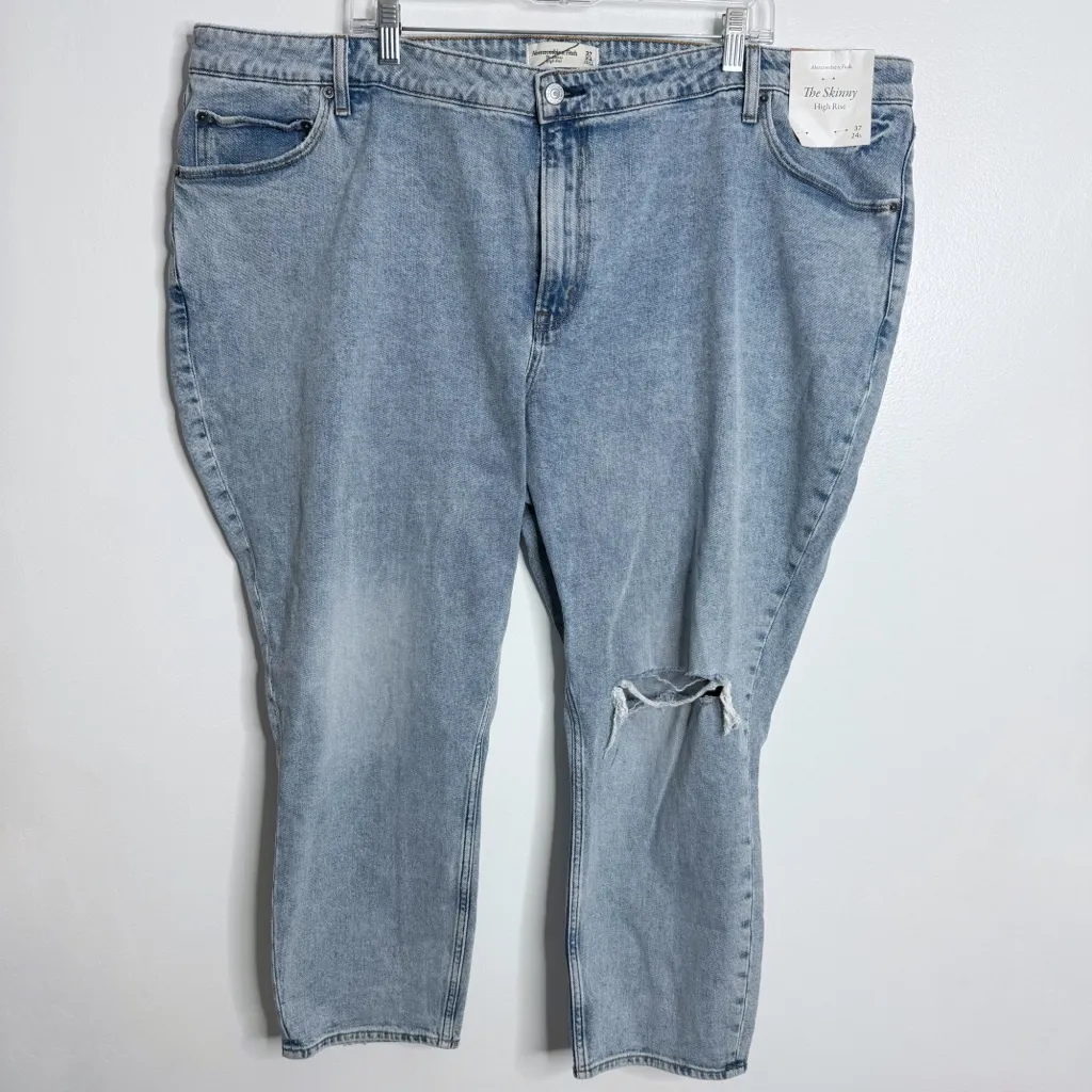 Abercrombie & Fitch Curve Love‎ The Skinny High Rise Blue Wash Size 37/24 Short - Image 2