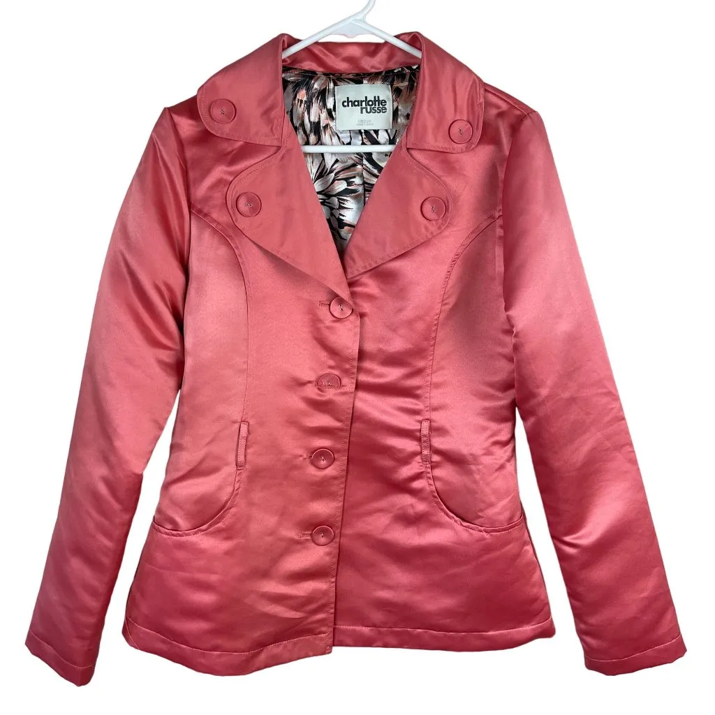 Charlotte Russe Coat Jacket Womens Size M Coral‎ Button Up Long Sleeve Pockets - Image 11