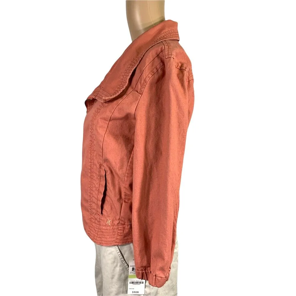 Hurley Womens Jean Jacket Asymmetrical Zip Short Crop Denim Pink Coral XS - Image 7