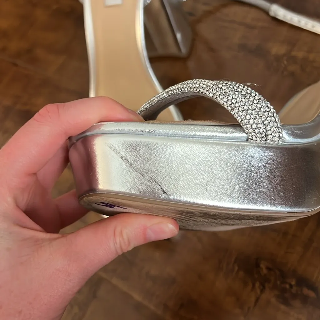 Steve Madden  Metallic Sparkly Silver Lofty Block Heels - Image 4