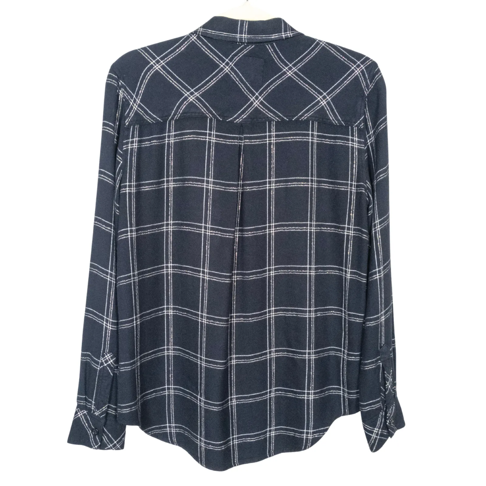 RAILS Hunter Shirt in Navy Snow Plaid Long Sleeve Rayon Metallic Women's Small - Image 3
