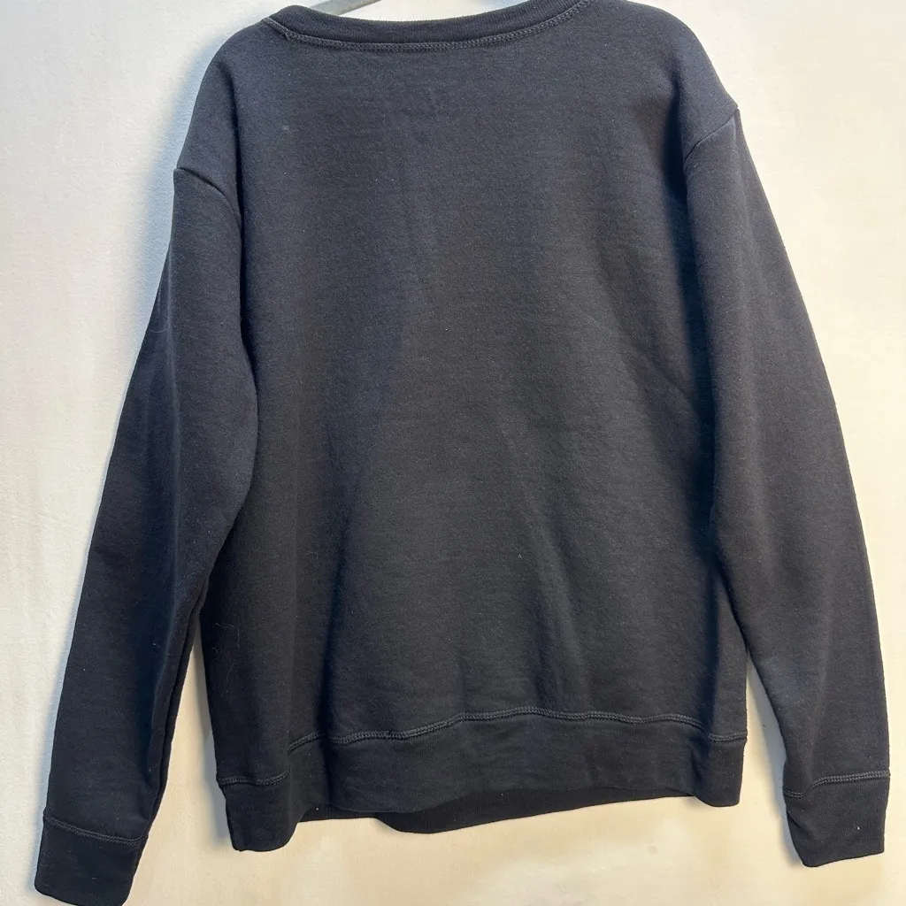 Vintage Merry Xmas Cat Santa Claus Sweatshirt Big Logo Women Small Black - Image 3