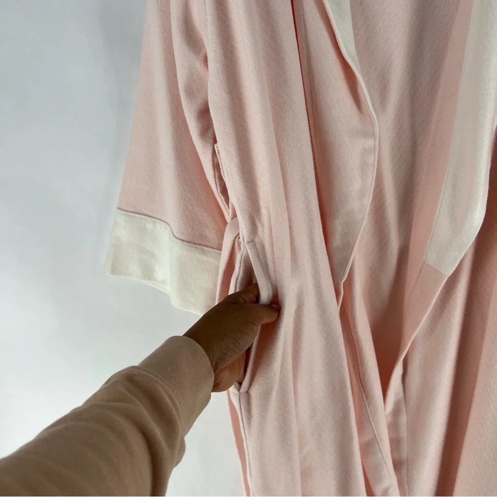 Raeshmi Bamboo Rayon Cotton Blend Soft Luxury Bath Robe Pink White Midi Size S - Image 6