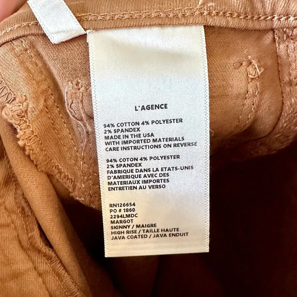 NWT L'AGENCE Margot High Rise Skinny Jean in Java Coated - Size 25 - Image 5