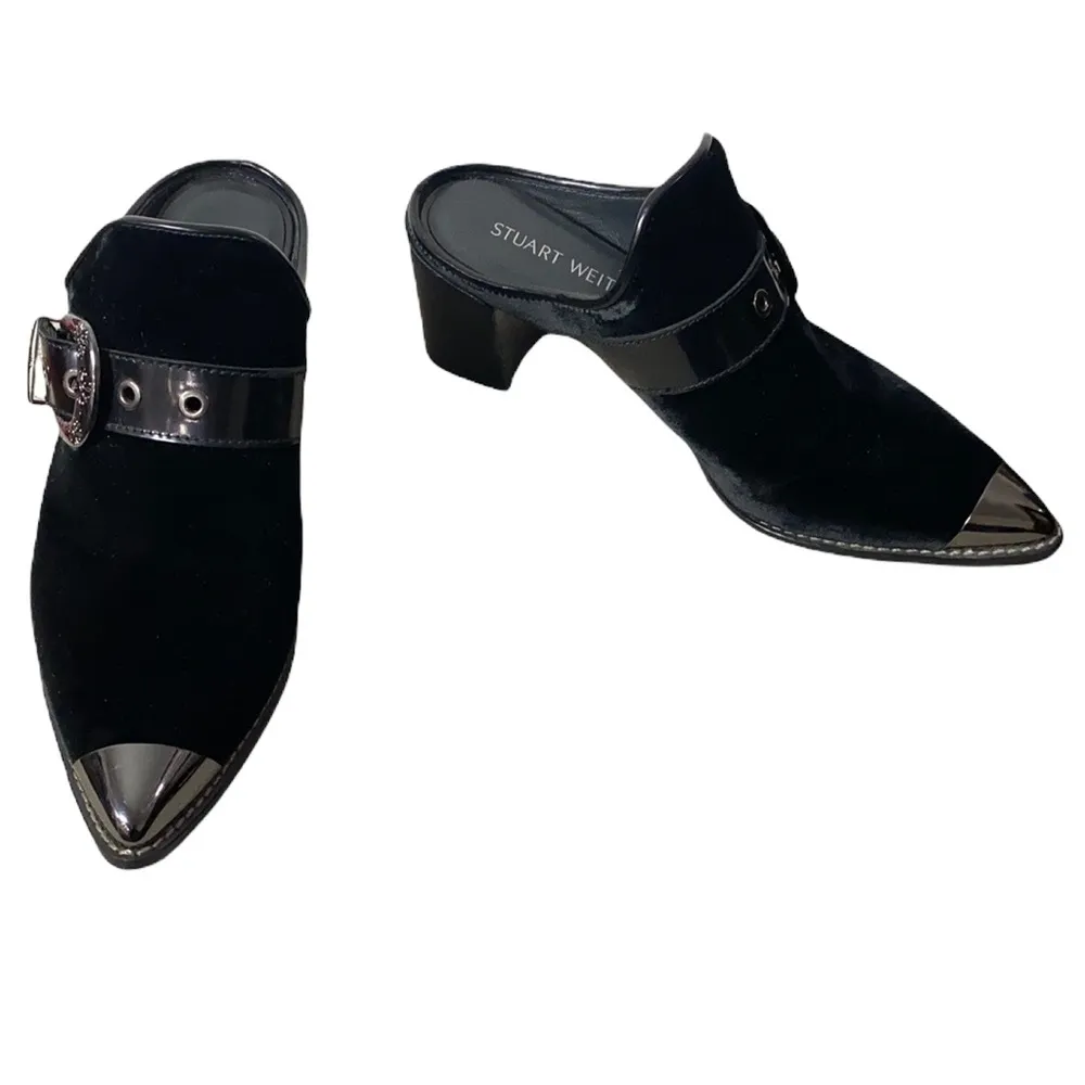 Stuart Weitzman the Scootin bootie Western styled velvet mules with buckle sz 6 - Image 3