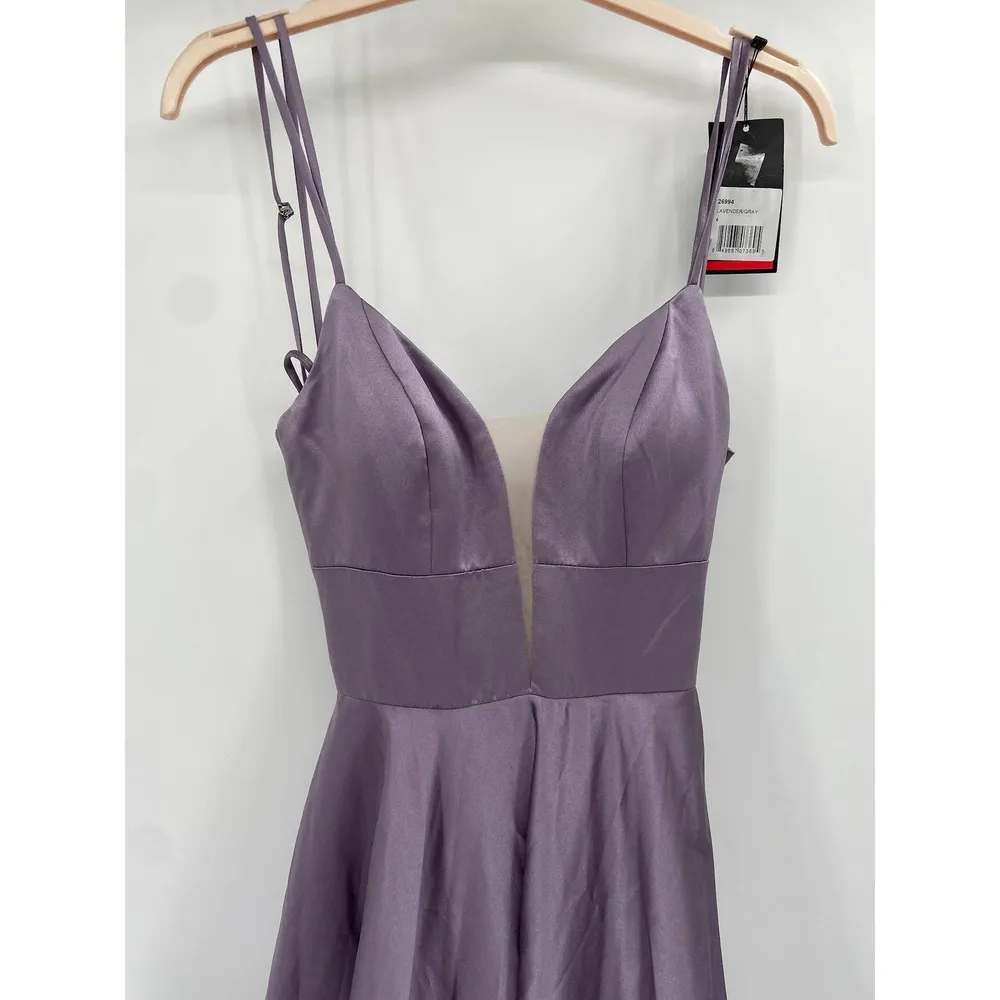 La Femme 26994 Lavender Strappy Back Satin Plunge Neck Formal Ballgown Sz 4 NWT - Image 6