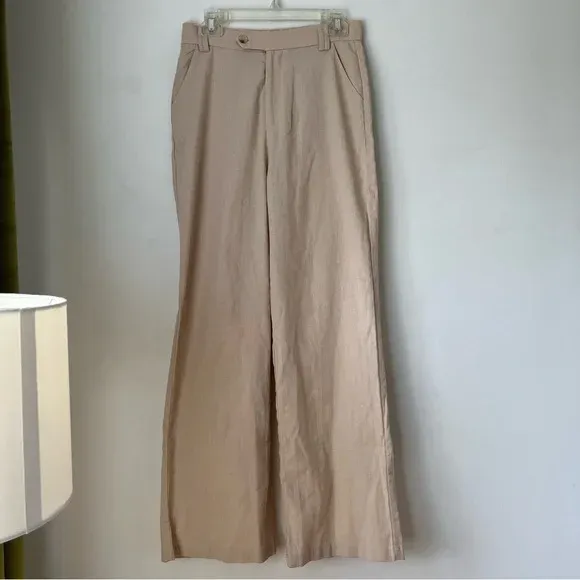 Lelo Beige Linen Blend High Rise Straight Leg Pants 6 - Image 5