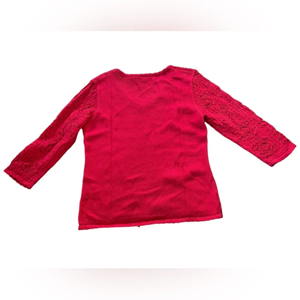 Crystal Kobe Y2K Red Hippie Boho Patchwork Crochet 3/4 Sleeve Knit Sweater Top Size M - Image 3