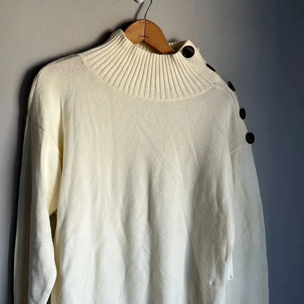 NEW Anthropologie Margarita Tunic Sweater Button Neck Cream xsmall - Image 5