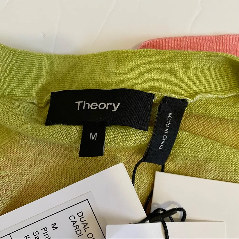 Theory Dual Ombre Cardigan in Pink and Green Ombre Linen- Viscose Medium NWT - Image 13