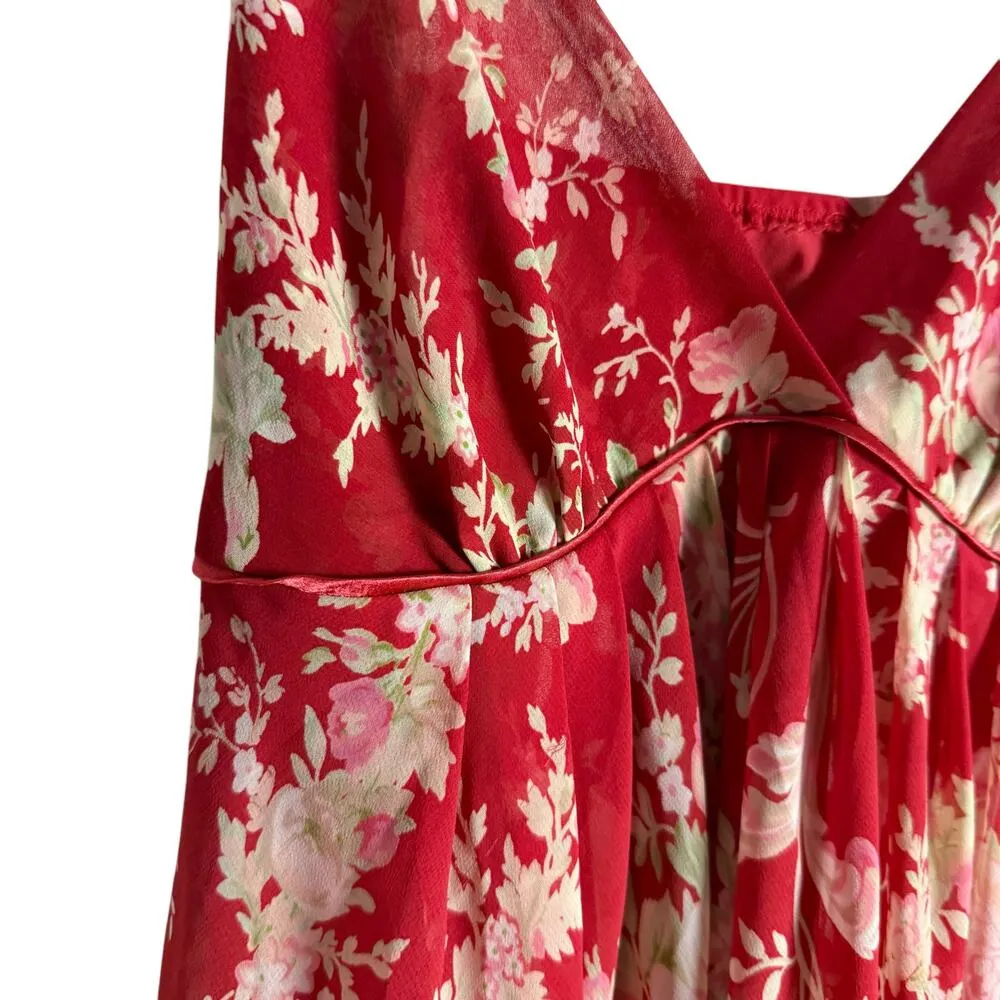 Oscar de la Renta Red Floral Print V-Neck Chemise Slip Mini Dress L - Image 4