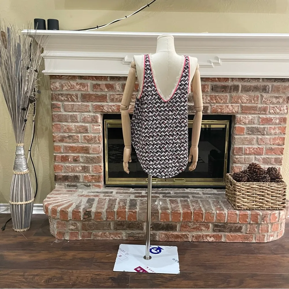 Lush (Nordstrom) abstract black white and neon pink tank w/ fringe / S / EUC - Image 8