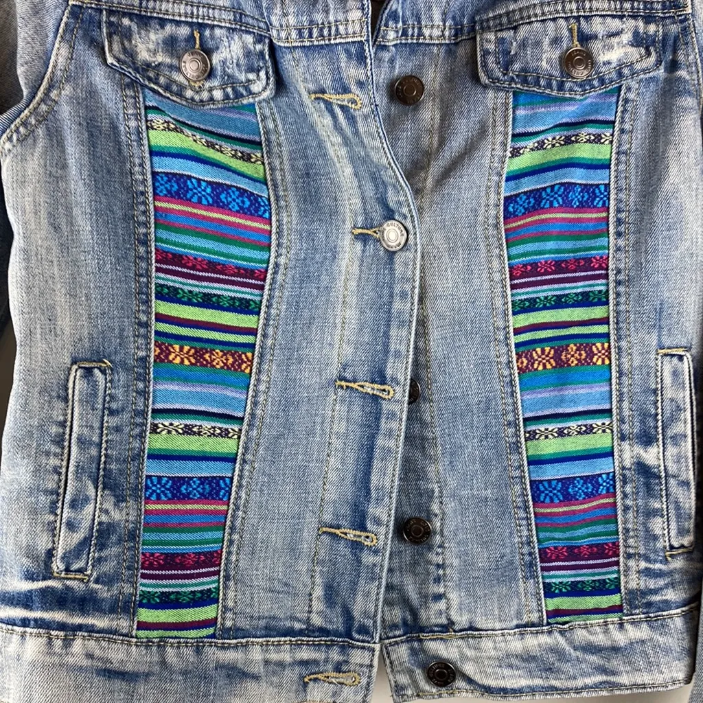 Love Culture Medium Wash Distressed Boho Denim Jacket A - Image 2