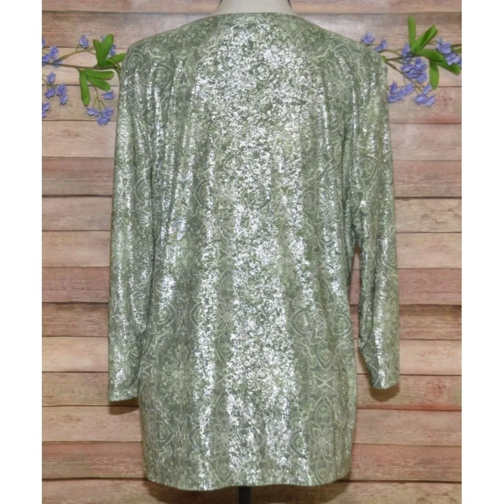 Emily Daniels Ladies Green Metallic Speckled 3/4 Sleeve Blouse Top Size L V - Image 6