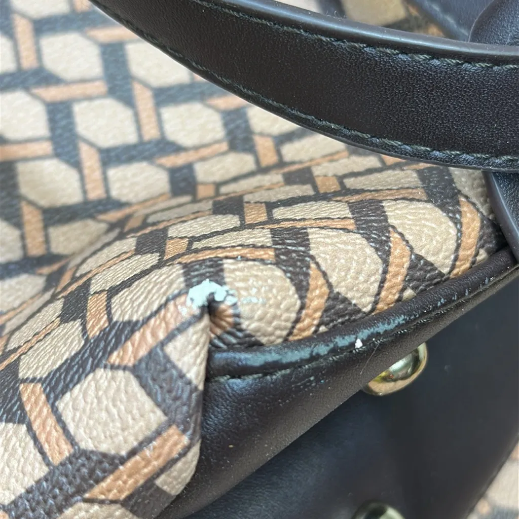 2 Piece Brown Tan Tote Shoulder Bag With Detachable Pouch Faux Leather 13 x 10.5 - Image 11