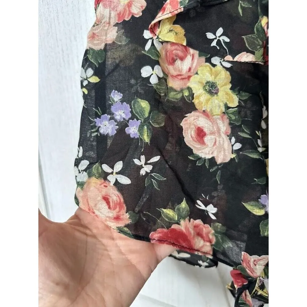 Vintage Fredrick’s of Hollywood Floral Crop Tie Top Sheer Black Size Small USA - Image 3