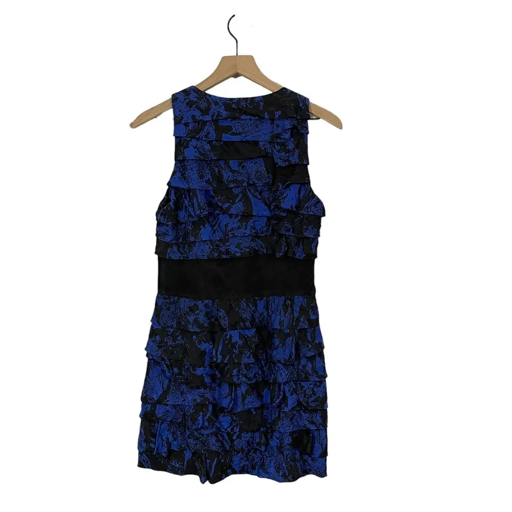 Robert Rodriguez Silk Tiered Sleeveless Dress - Blue/Black - 10 - Image 6