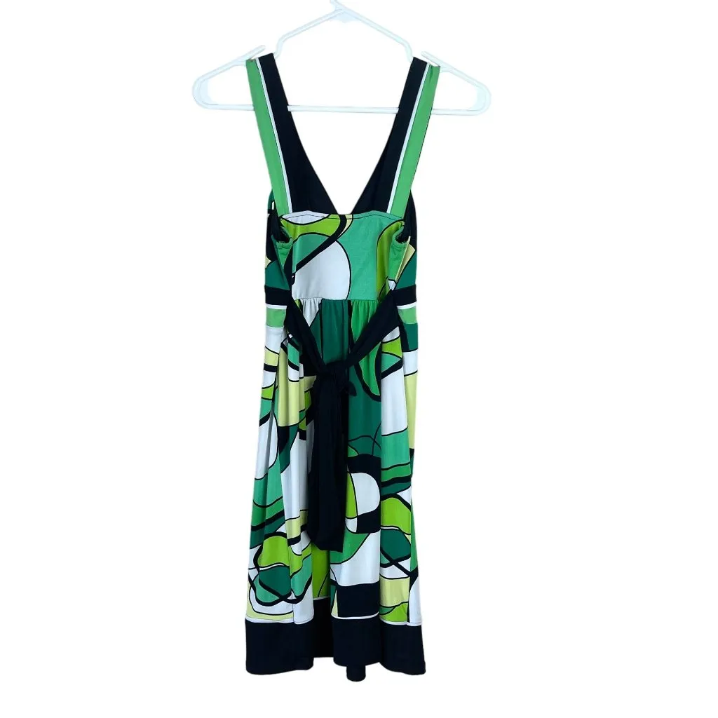 City‎ Triangles Patterned Summer Dress Womens S Green Sleeveless Padded Back Tie - Image 2