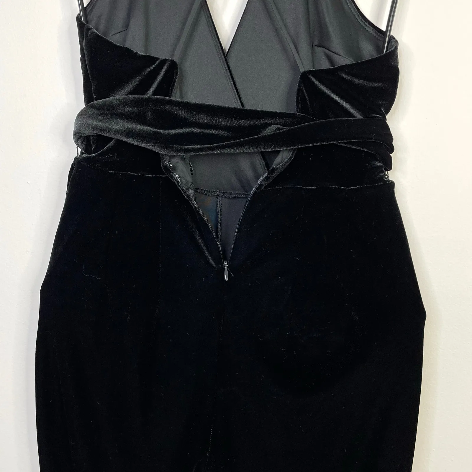 Express Black Velvet Plunge Strappy Belted Straight Leg Jumpsuit Womens 2P 2 P - Image 11