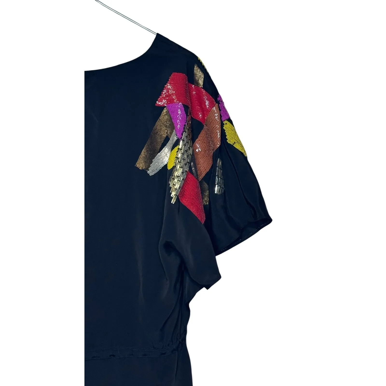 Yoana Baraschi Women's Dress Midi Shift Silk Lined Cinched Waist Sequin Size 6 - Image 9