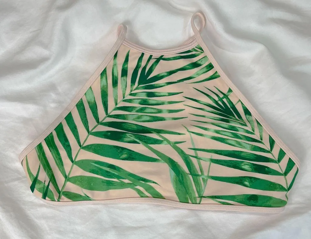 Aerie Soft Pink Bikini Top with Green Leaves Pattern - Image 2